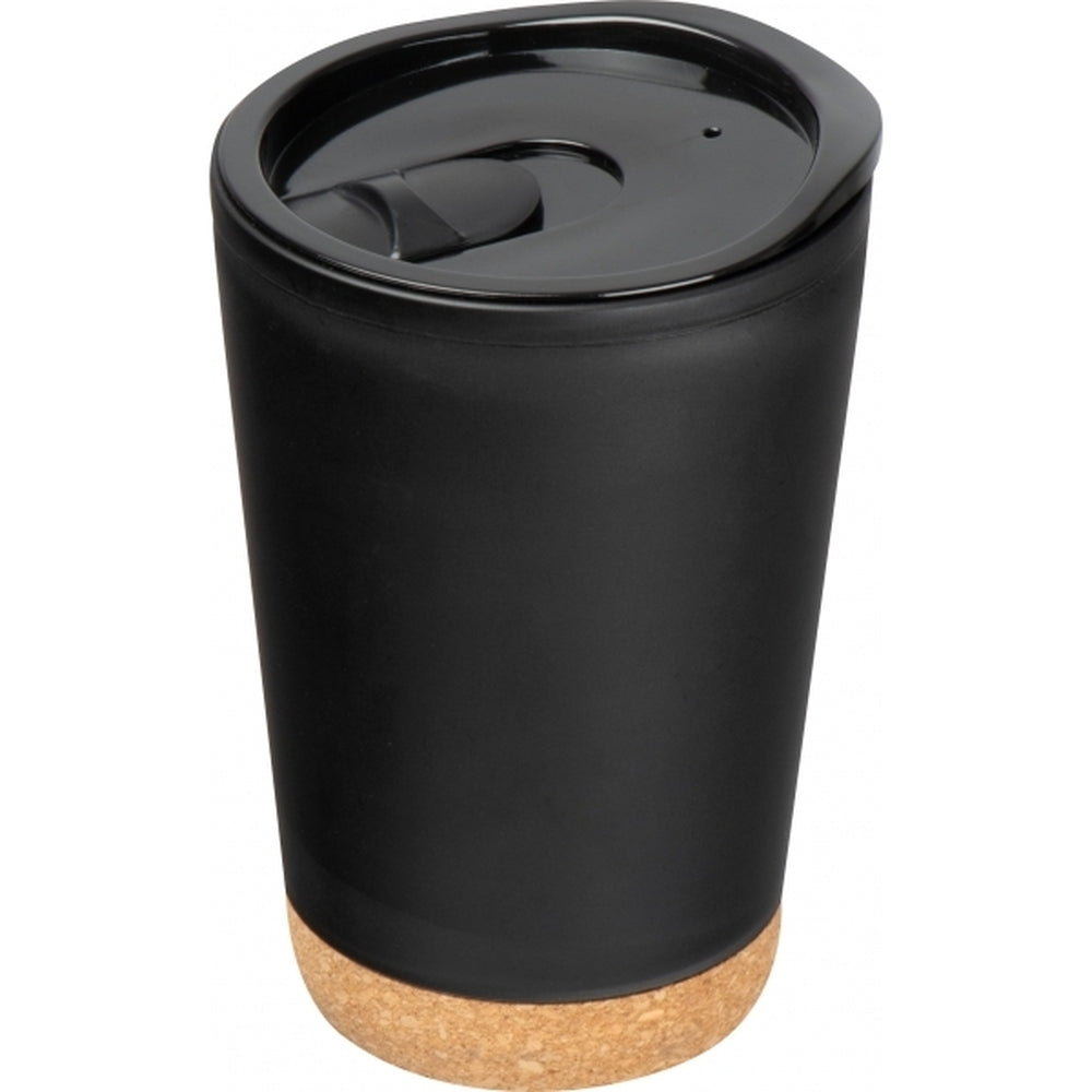 Plastikinis puodelis su kamštiniu dugnu PRESTON, 280 ml – juoda