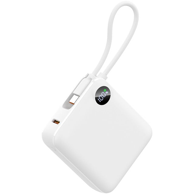 Išorinė baterija 10000 mAh su integruotu laidu, greitasis įkrovimas 22,5 W – balta