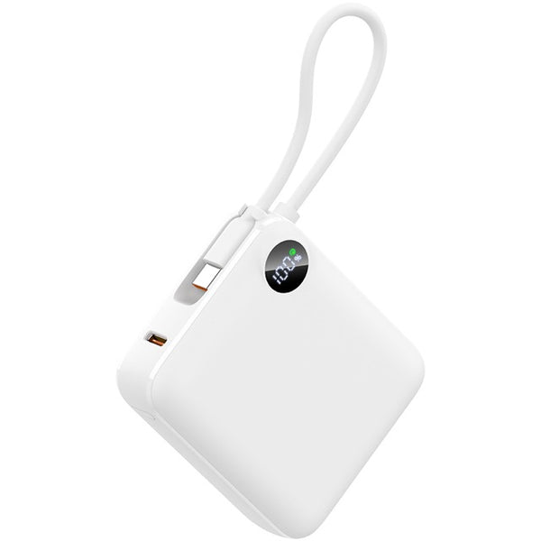 Išorinė baterija 10000 mAh su integruotu laidu, greitasis įkrovimas 22,5 W – balta