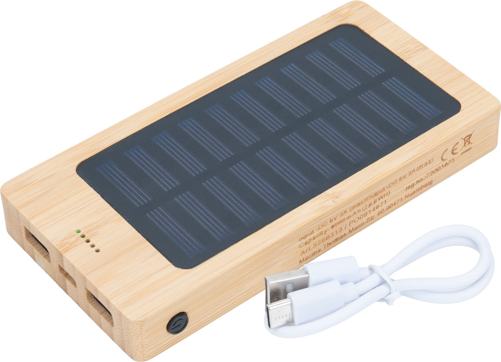 Bambukinė saulės išorinė baterija BAKERSFIELD, 8000 mAh – smėlio