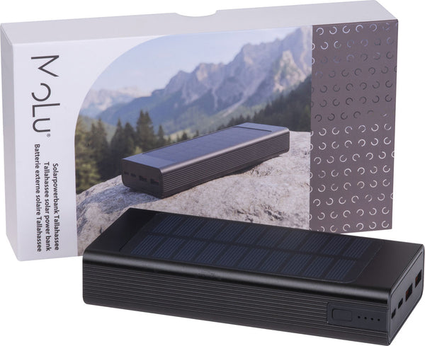 Išorinė baterija su saulės elementu MoLu TALLAHASSEE, 20 000 mAh – juoda