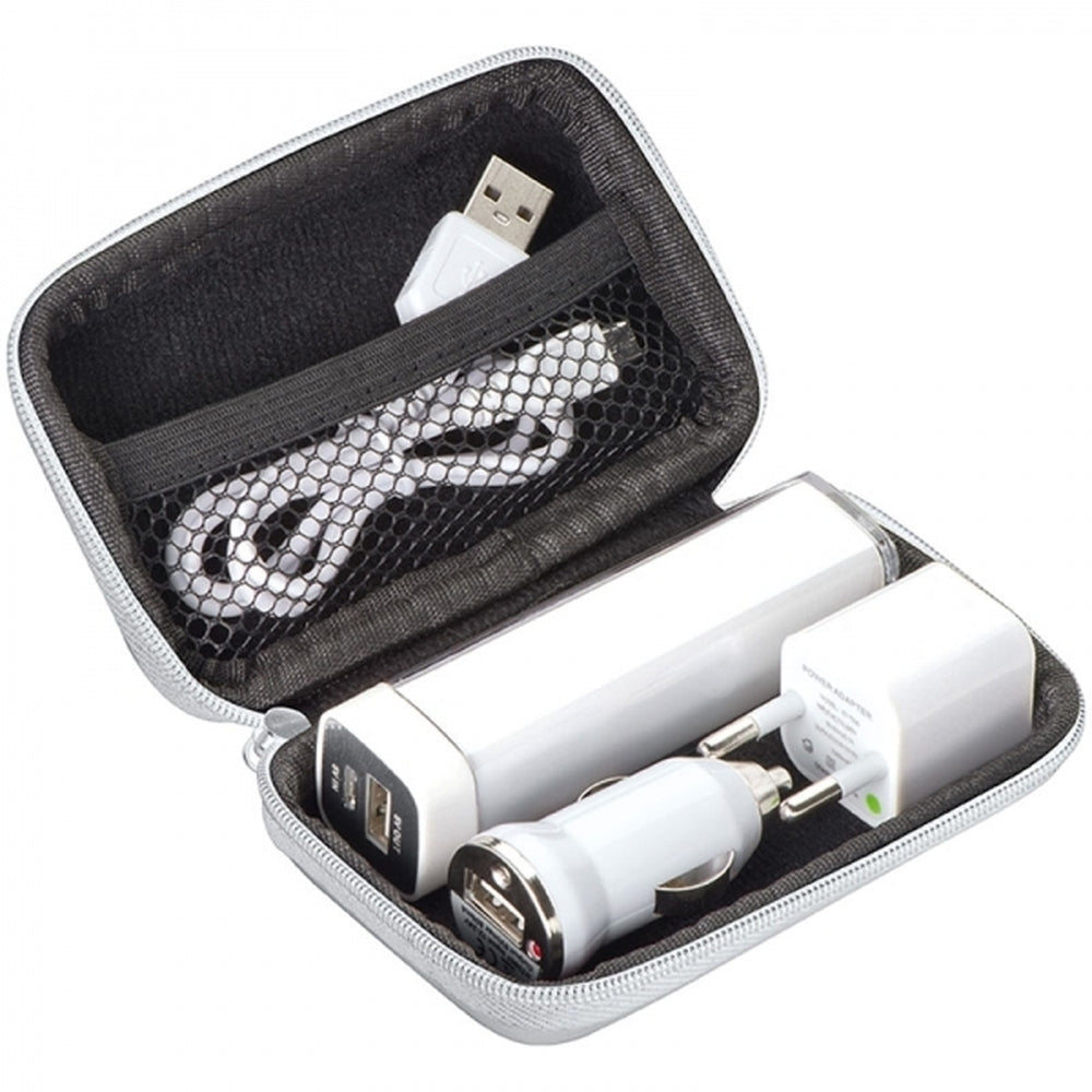 Kelioninis rinkinys su išorine baterija EXETER, 2200 mAh – balta